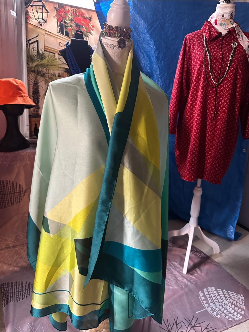 Women’s Lightweight Colorblock Shawl Jacket - Green/Yellow